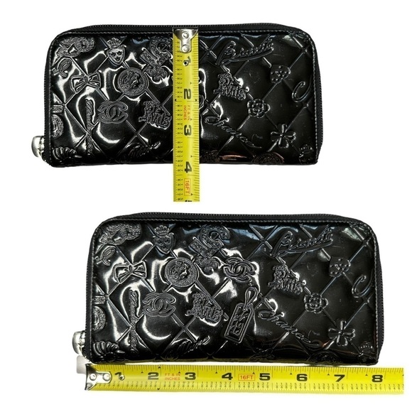 Authentic CHANEL Precious Symbols Black Patent Quilted Leather Zippy Wallet - Picture 13 of 16